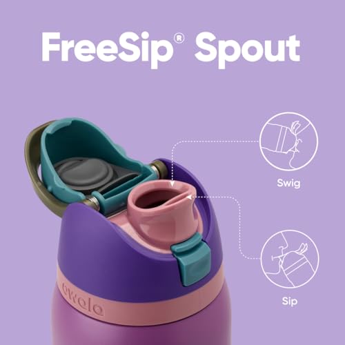 OWALA 16OZ KIDS FREE SIP STAINLESS STEEL TURQUISE CRAZY CHAMELEON - LIME TOP - Like New