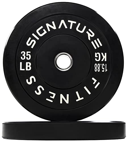 FITVIDS OLYMPIC BUMPER PLATES, 2" WEIGHT PLATES, 35LB PAIR, 7FT BARBELL - BLACK - Like New