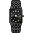 BULOVA MEN'S MODERN DIAMOND QUADRA QUARTZ - SIZE: MEN 20 MILLIMETERS - BLACK - Brand New