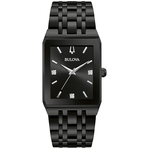 BULOVA MEN'S MODERN DIAMOND QUADRA QUARTZ - SIZE: MEN 20 MILLIMETERS - BLACK - Brand New
