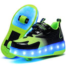 HHSTS KIDS SHOES NEW UPGRADED WITH WHEELS LED LIGHT COLOR BLACK/GREEN SIZE 4 - Like New