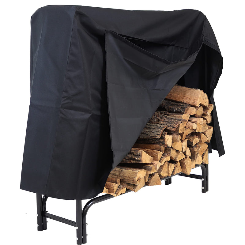 SUNNYDAZE OUTDOOR FIREWOOD LOG RACK AND COVER COMBO SET - 4FOOT, BLACK - Like New