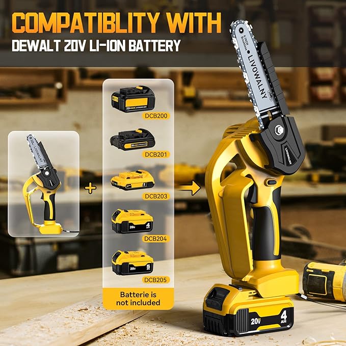 LIVOWALNY Mini chainsaw DeWalt 20V battery Corless No Battery A0001 - Yellow - Like New