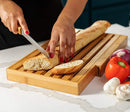 BAMBOO LAND Large Bamboo Bread Cutting Board Crumb Tray Large Bread Knife - Brand New