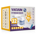 YSSOA 32 PACK VACUUM STORAGE BAGS SPACE SAVER BAGS WITH HAND PUMP - CLEAR/BLUE - Like New