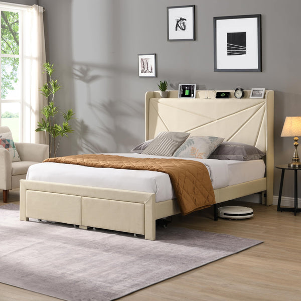 KMNAGT QUEEN SIZE UPHOLSTERED BED FRAME - BEIGE - Scratch & Dent
