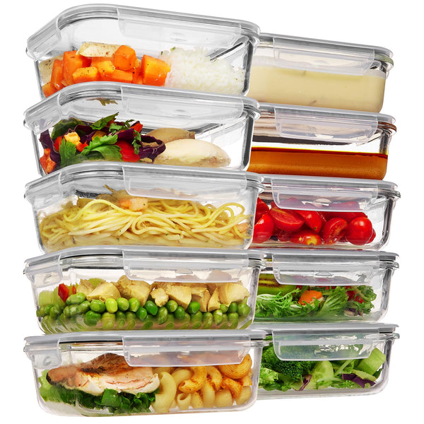VTOPMART 10PACK (35OZ+22OZ) GLASS FOOD STORAGE CONTAINERS - GRAY - Like New