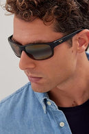 MAUI JIM KAIWI CHANNEL MEN'S POLARIZED SUNGLASSES BROWN STRIPE - BLACK/BROWN - Like New