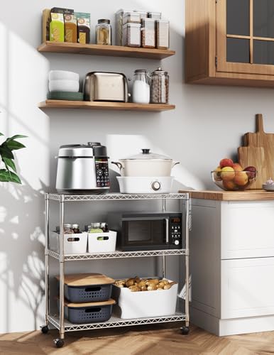 SIMPLE DELUXE HEAVY DUTY 3-SHELF SHELVING WITH WHEELS - CHROME - Like New
