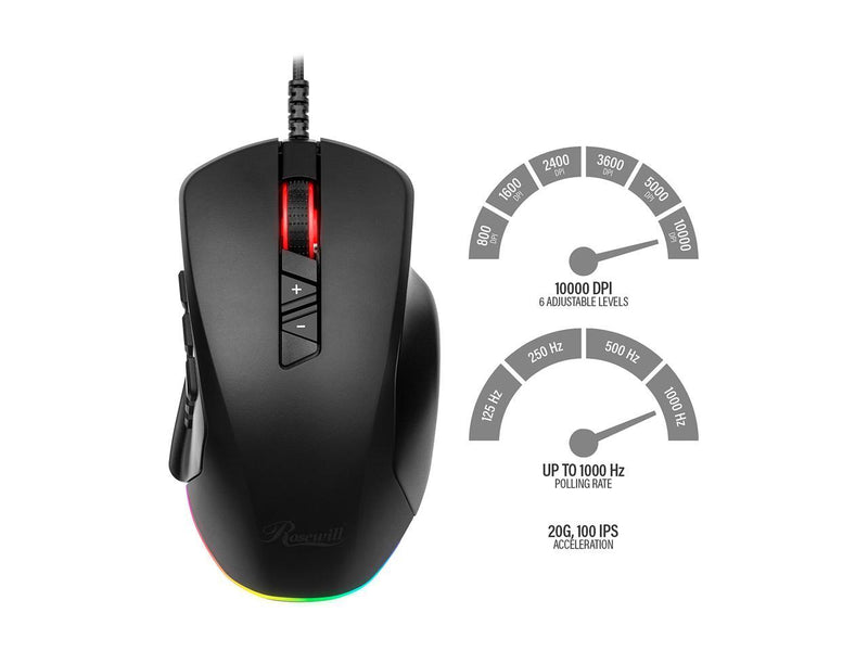 Rosewill RGB Gaming Mouse with Side Buttons, Interchangeable Side Plates