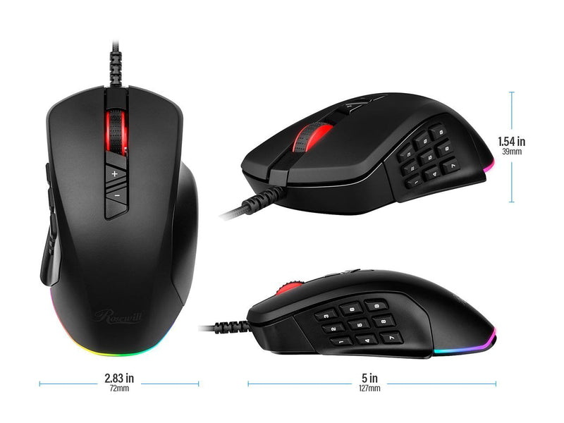 Rosewill RGB Gaming Mouse with Side Buttons, Interchangeable Side Plates