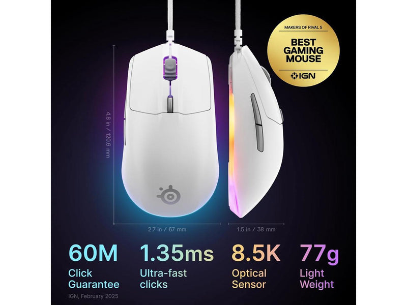SteelSeries Rival 3 Gen 2 Gaming Mouse — 8500 DPI TrueMove Core Optical Sensor,