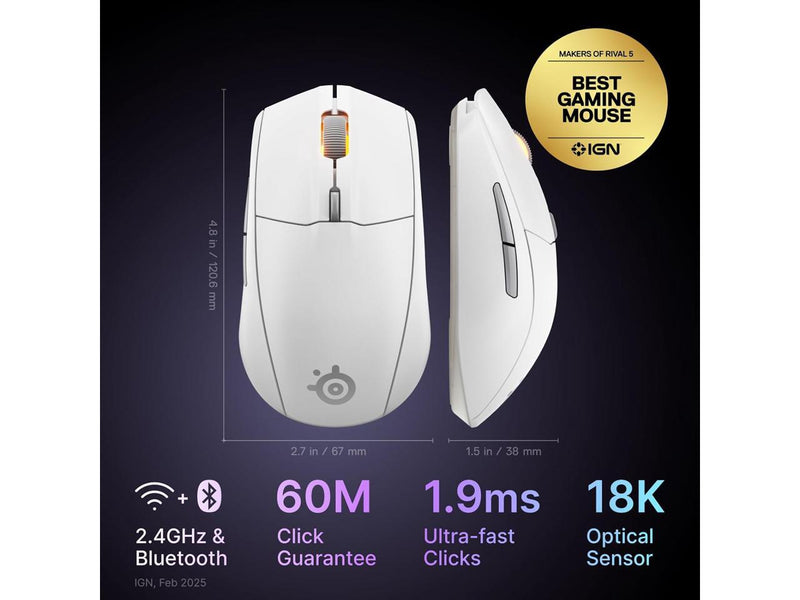 SteelSeries Rival 3 Wireless Gen 2 Gaming Mouse — 2.4GHz and Bluetooth, 18000