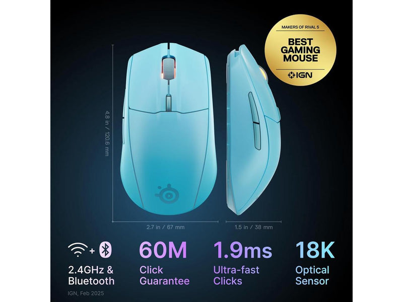 SteelSeries Rival 3 Wireless Gen 2 Gaming Mouse — 2.4GHz and Bluetooth, 18000