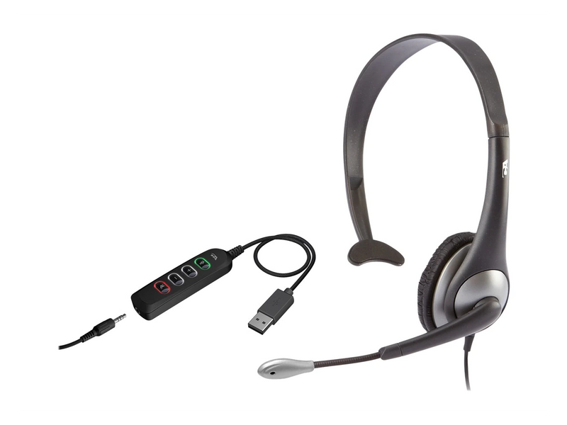 Cyber Acoustics Mono 3.5mm And USB Controller Headset AC-104USB