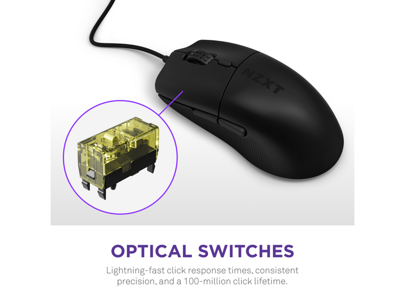 NZXT Lift 2 Ergo LIGHTWEIGHT Ergonomic Wired Gaming Mouse, optical switches,