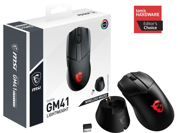 MSI Clutch GM41 Lightweight Wireless Gaming Mouse & Charging Dock, 20,000