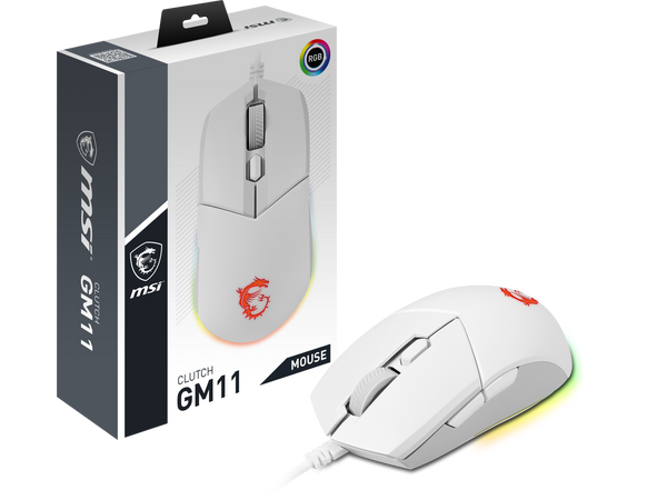 MSI Clutch GM11 White Gaming Mouse - 5000 DPI Optical Sensor, Symmetrical, 10M+