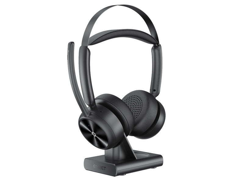 eMeet GeniusCall Wireless On-Ear Headset with Charging Base and Super ENC -