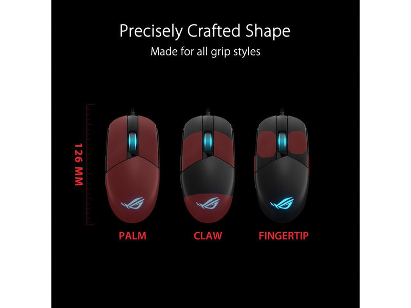 Asus ROG Strix Impact III Gaming Mouse, Semi-Ambidextrous, Wired, Lightweight,