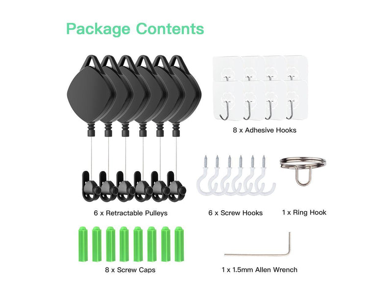 NexiGo VR Cable Management System, Ceiling Hooks with Retractable Carabiner
