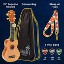 HOLA! MUSIC HM-21GN SOPRANO UKULELE BUNDLE CANVAS TOTE BAG, STRAP, PICKS - GREEN - Like New
