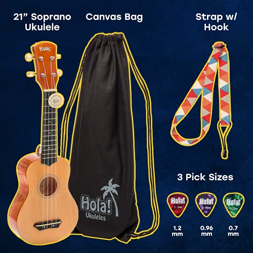 HOLA! MUSIC HM-21GN SOPRANO UKULELE BUNDLE CANVAS TOTE BAG, STRAP, PICKS - GREEN - Like New