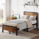 IDEALHOUSE TWIN BED FRAME VINTAGE WOOD HEADBOARD PHO-OWDRCYRM - RETRO BROWN - Like New