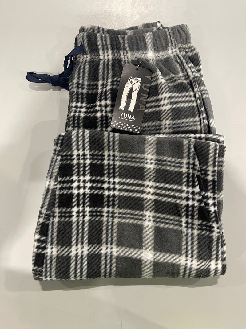 YUNA PAJAMA PANTS WOMENS MULTI PLAID MICROFLEECE SUPER - XL/XXL - GRAY/WHITE - Brand New