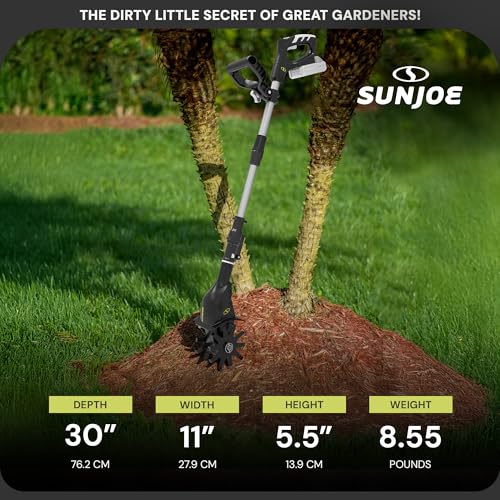 SUN JOE 24V AMP CORDLESS GARDEN TILLER + CULTIVATOR, BATTERY + CHARGER -BLACK - Like New