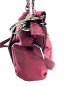 TRAVELON SATEEN NYLON MEDIUM CROSSBODY BAG WITH CHAIN HANDLES AND STRAP - MAROON - Like New
