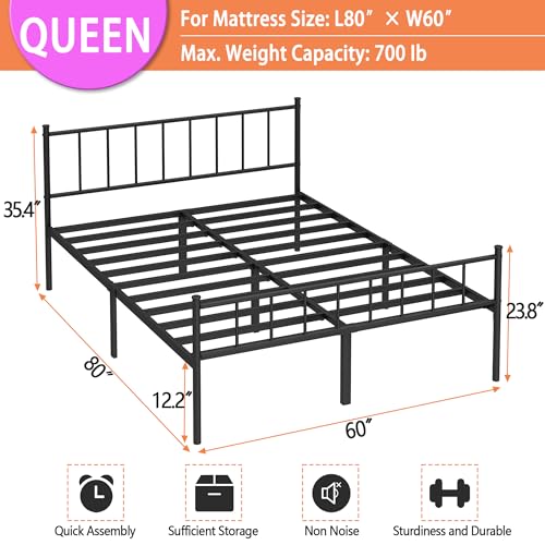 DIIYIV QUEEN BED FRAME CLASSIC METAL PLATFORM MATTRESS S86-Q - BLACK - Like New