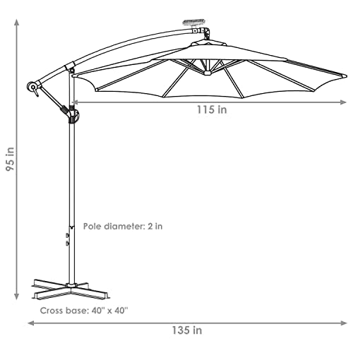 SUNNYDAZE 10FT OFFSET CANTILEVER SOLAR PATIO UMBRELLA BURNT ORANGE - Like New