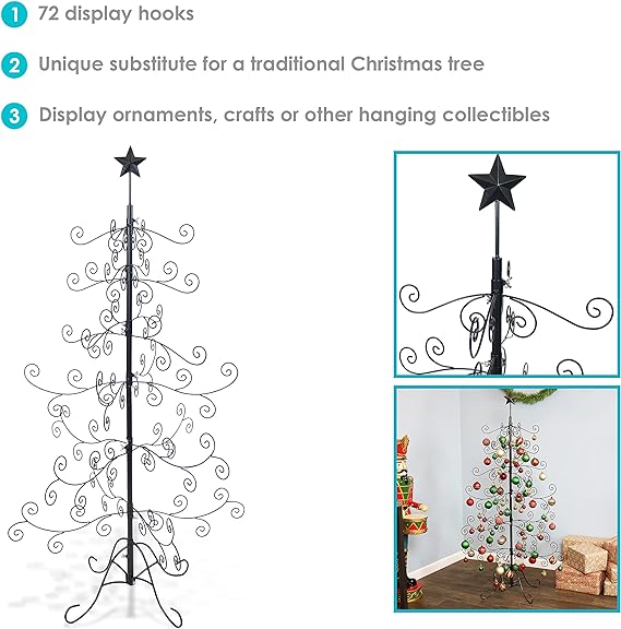 Sunnydaze Noelle 60-Inch H Christmas Black Metal Ornament Tree HMI-665 - BLACK Like New