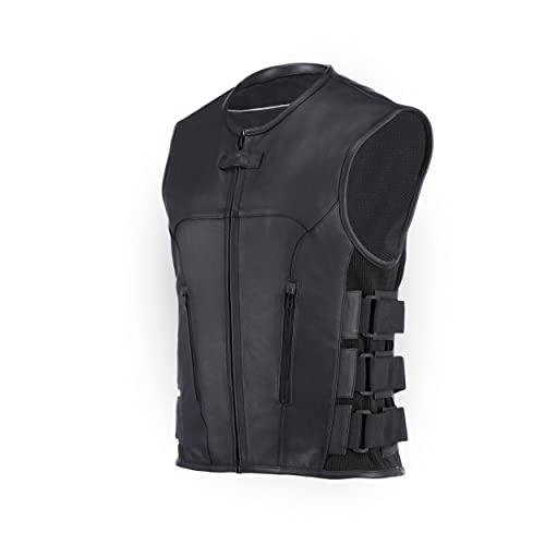 TRUE ELEMENT MENS SWAT TEAM STYLE LEATHER VEST GUN POCKETS BLACK SIZE L - Brand New