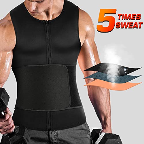 Cimkiz Men's Sauna Suit Shirt, Compression Vest, Sweat-Boosting, 2XL - Black - Like New