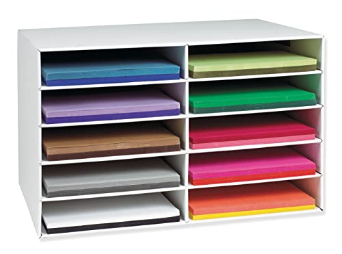 Pacon Classroom Keepers 12" x 18" Construction Paper Storage, 10-Slot, White - Like New