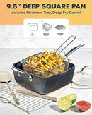 Granitestone 9.5" Frying Pan Lid 4 Pc Frying Pan Set Steamer Fry Basket - Like New