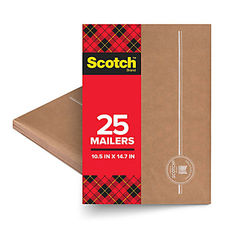 SCOTCH® PADDED MAILERS, SIZE 5, 10-1/2" X 14-3/4", KRAFT, PACK OF 25 MAILERS - Brand New