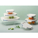 LOCKNLOCK LNG214S4W THE CLEAR HEAT RESISTANT BOROSILICATE GLASS 8-PIECE - WHITE - Like New