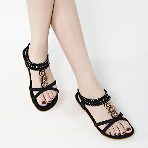 ALICEGANA WOMENS SANDALS SHOES COMFORT WALKING NON SLIP - SIZE: WOMEN 7, BLACK - Like New