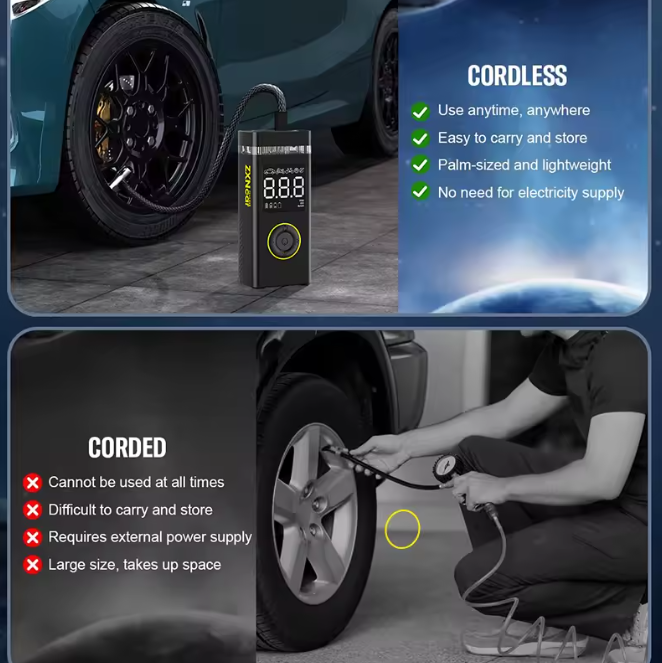 ZXNCAR RECHARGEABLE AIR PUMP TIRE INFLATOR PORTABLE COMPRESSOR DIGITAL - BLACK - Like New