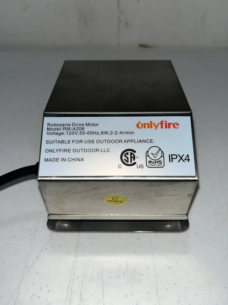 ONLYFIRE IPX4 ROTISSERIE DRIVE MOTOR RM-A206 TESTED WORKS - STAINLESS STEEL - Like New