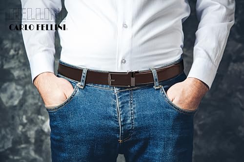 CARLO FELLINI GENUINE LEATHER RATCHET BELT – BROWN BELT/BLACK BUCKLE 28-52 - Like New