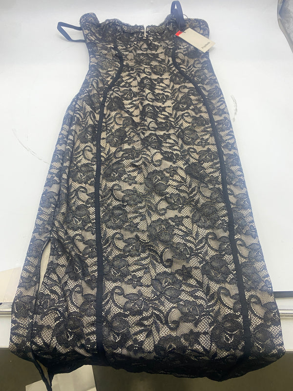 POPILUSH SHAPEWEAR ALL-LACE HOURGLASS CORSET SLIT MIDI DRESS - SMALL - BLACK - Brand New