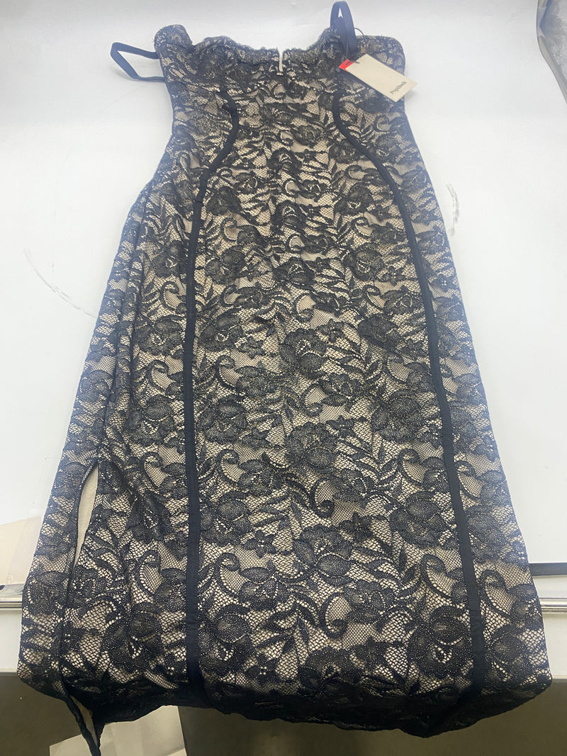 POPILUSH SHAPEWEAR ALL-LACE HOURGLASS CORSET SLIT MIDI DRESS - SMALL - BLACK - Brand New