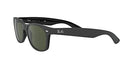 RB2132 RAY-BAN NEW WAYFARER SQUARE 52-18 RUBBER BLACK ON BLACK/GREEN LENSES - Like New