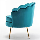 VELVET CAVETT 28.3 IN. WIDE VELVET BARREL CHAIR GOLD METAL LEGS - GREENISH BLUE - Like New