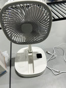GENERIC SQUARE TELESCOPING FOLDING FAN - WHITE AND GRAY - Like New