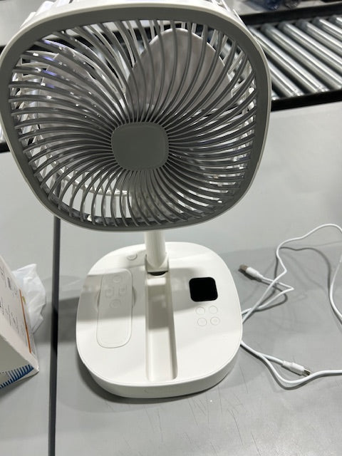 GENERIC SQUARE TELESCOPING FOLDING FAN - WHITE AND GRAY - Like New